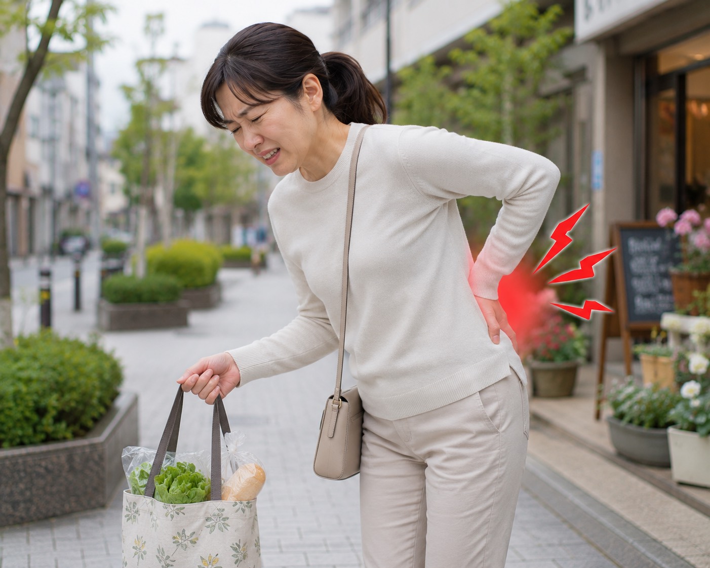 散歩や買い物で腰が痛くなる原因|八王子市の腰痛相談 散歩や買い物で歩いている途中に腰の痛みを感じる方のイメージ