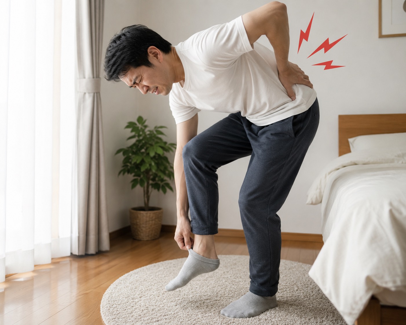 八王子市で靴下を履くときに腰が痛い原因について解説するイメージ