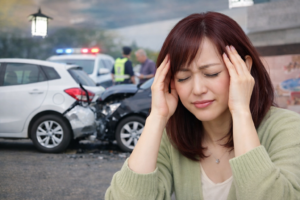 交通事故後に頭痛に悩む女性｜むちうちや首の痛みのイメージ