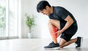 ふくらはぎ肉離れによる強い痛みを訴える男性|多摩整骨院 高幡不動院