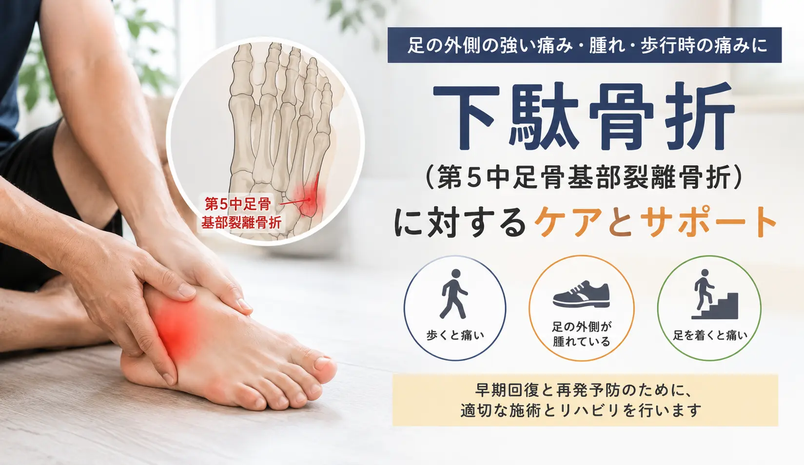 下駄骨折による足の外側と第5中足骨基部の痛みを訴える男性|多摩整骨院 高幡不動院