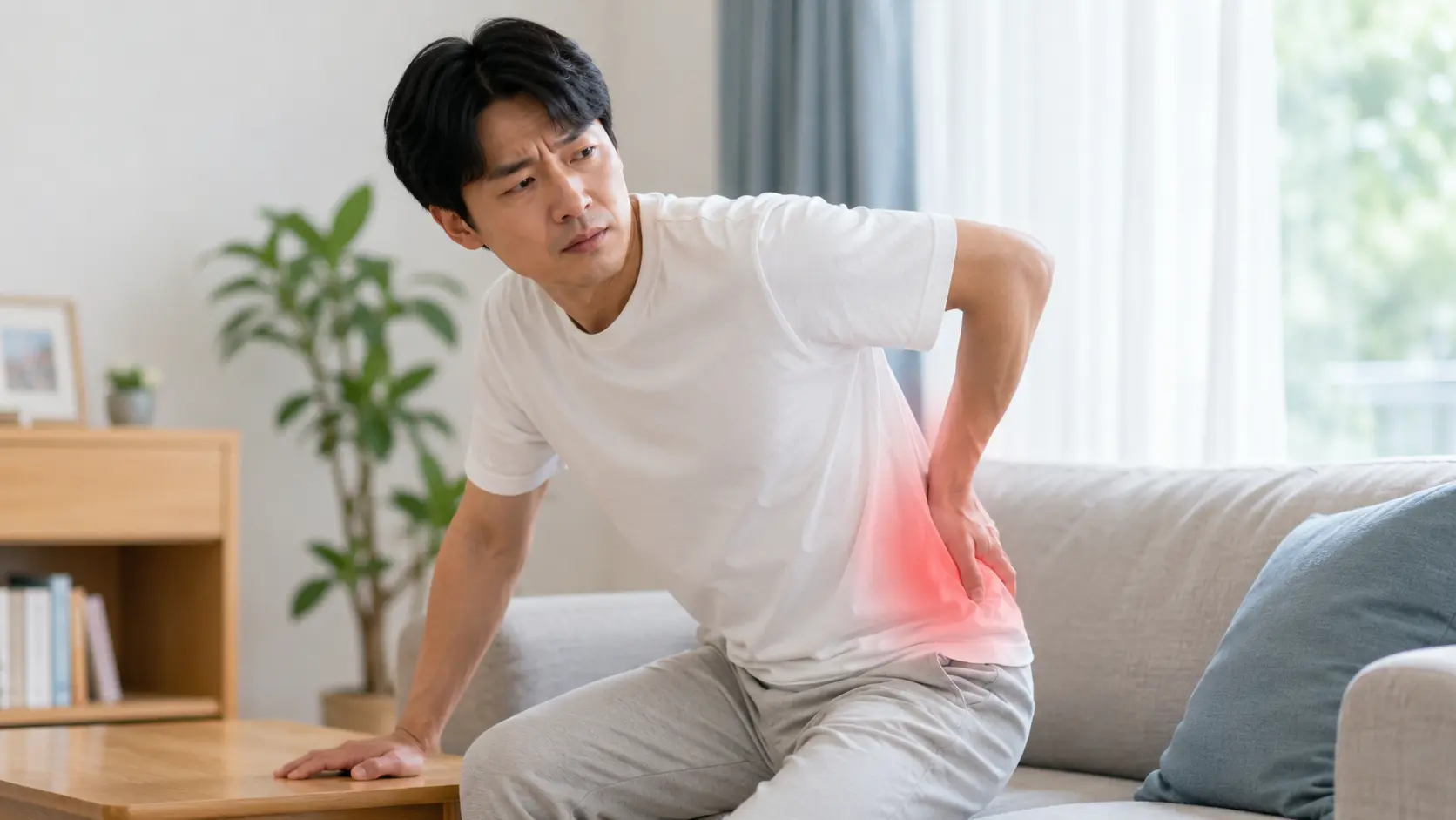 多摩鍼灸整骨院 高幡不動院 腰痛で立ち上がるときに痛みを感じる男性