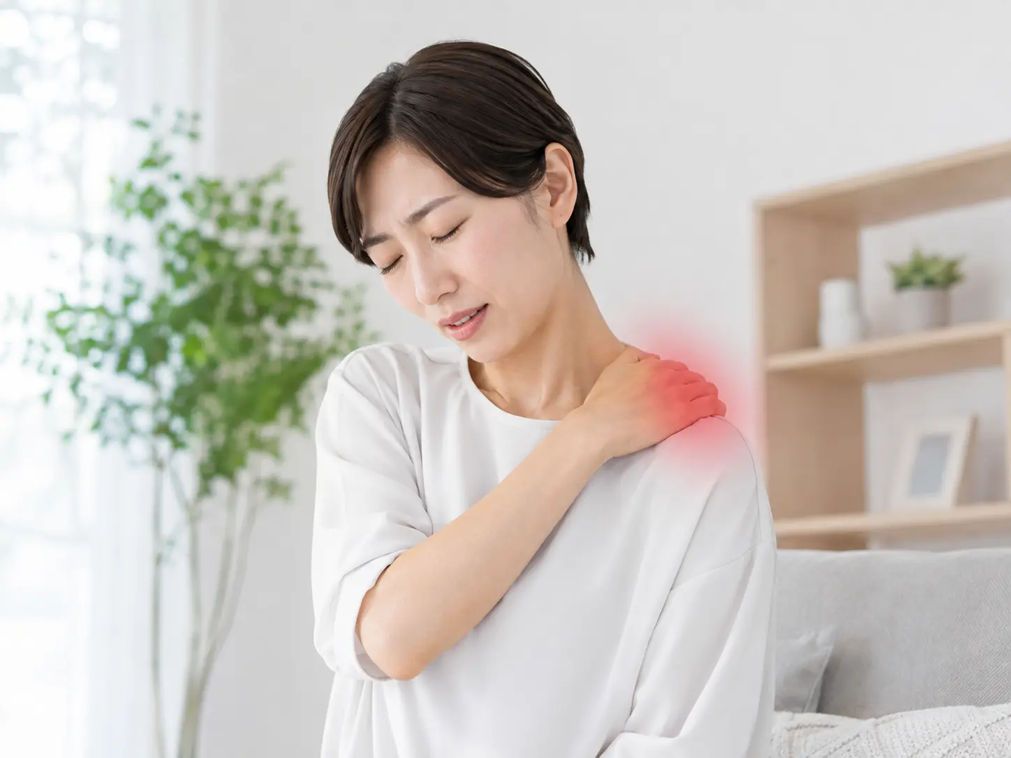 肩の痛みや動かしづらさを感じている様子をイメージした画像