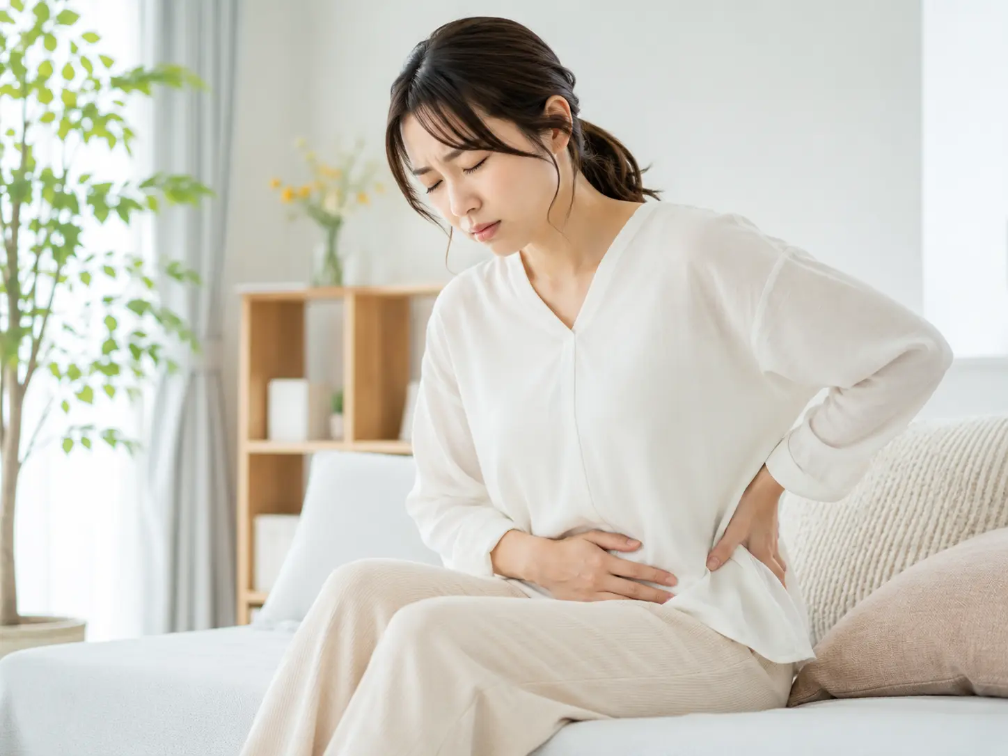 生理痛に伴う腰や骨盤まわりの不調を感じている様子をイメージした画像