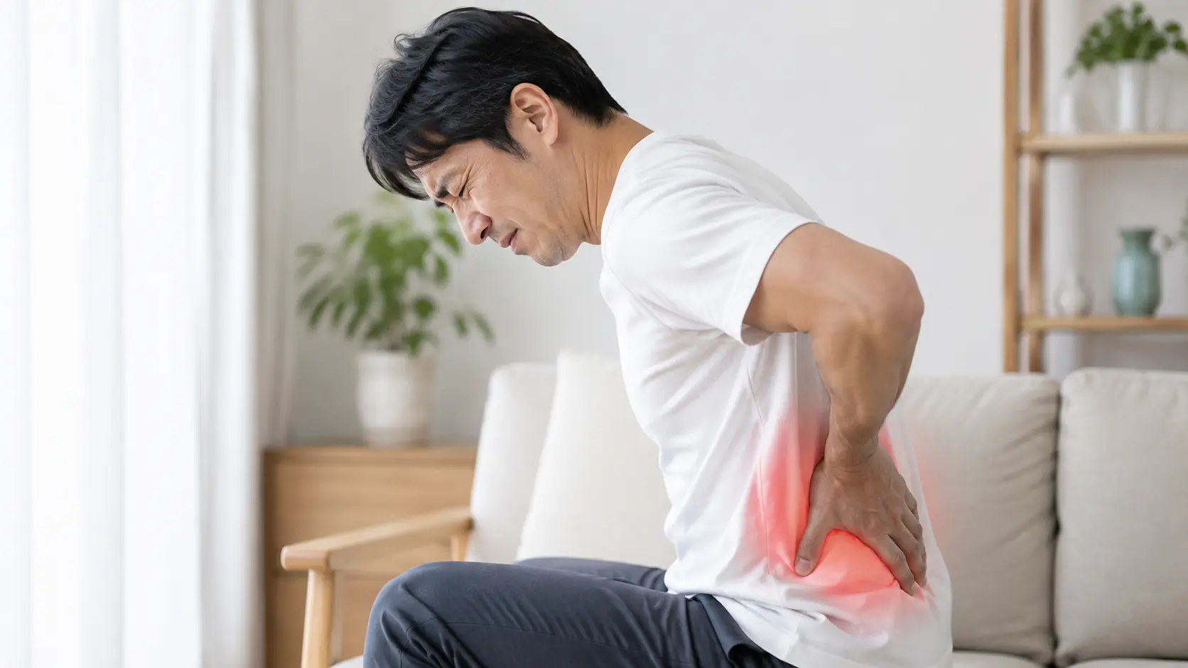 筋・筋膜性腰痛による腰まわりの筋肉の痛みをイメージした画像